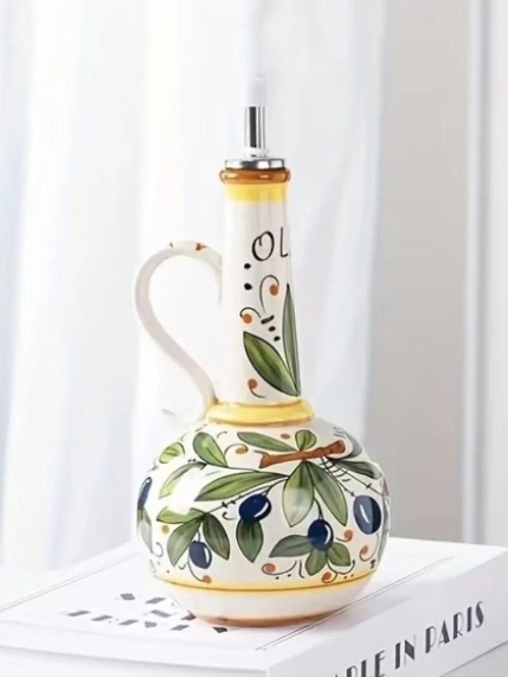 Beautiful Hand Painted Italian Decor Olive Oil Cruet Dispenser Bottle NEW